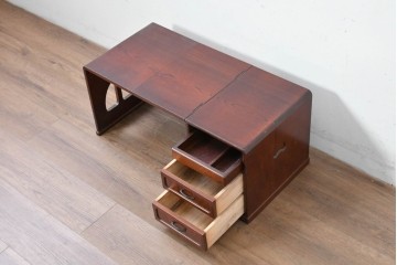 中古　希少な廃番品　欅(ケヤキ)材　コンパクトにまとまる折り畳み式文机　(R-086142)