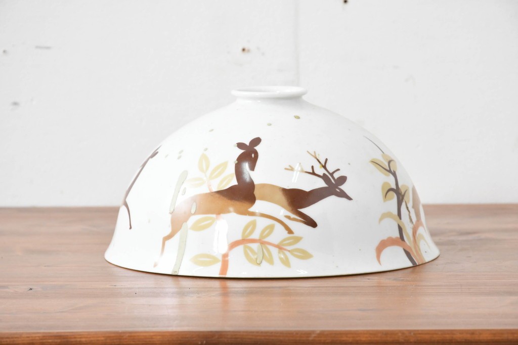 《引っ掛けシーリング式ペンダントライト加工費込み》　和製ヴィンテージ　希少モデル　オールドノリタケ　鹿が描かれた陶器製ペンダントライト　(R-086144)