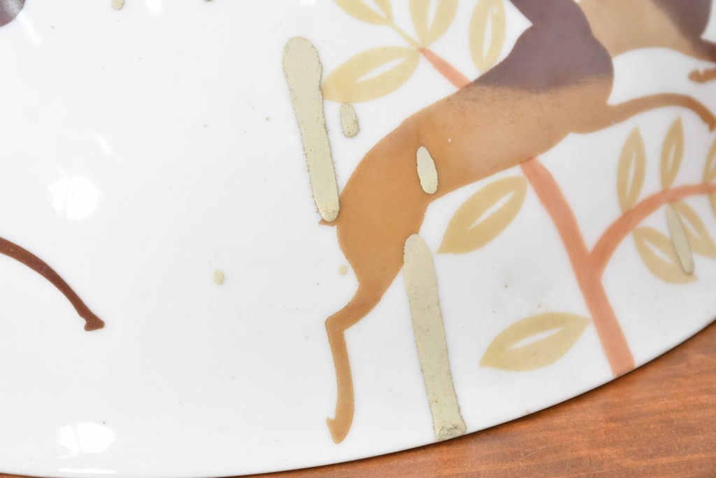 《引っ掛けシーリング式ペンダントライト加工費込み》　和製ヴィンテージ　希少モデル　オールドノリタケ　鹿が描かれた陶器製ペンダントライト　(R-086144)