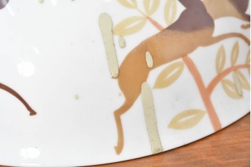 《引っ掛けシーリング式ペンダントライト加工費込み》　和製ヴィンテージ　希少モデル　オールドノリタケ　鹿が描かれた陶器製ペンダントライト　(R-086144)