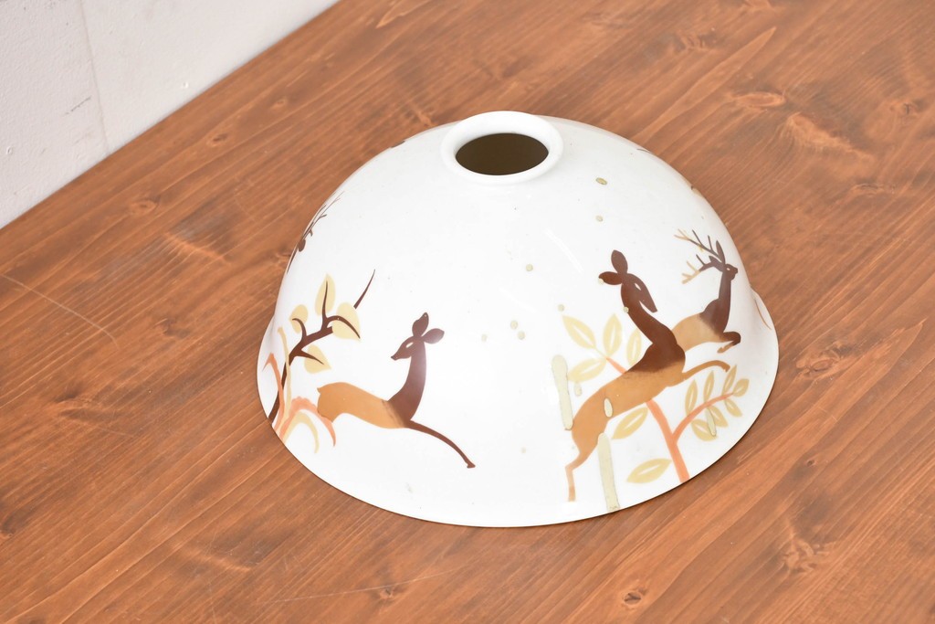 《引っ掛けシーリング式ペンダントライト加工費込み》　和製ヴィンテージ　希少モデル　オールドノリタケ　鹿が描かれた陶器製ペンダントライト　(R-086144)