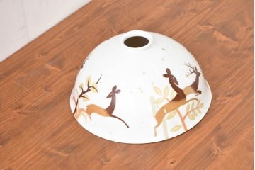 《引っ掛けシーリング式ペンダントライト加工費込み》　和製ヴィンテージ　希少モデル　オールドノリタケ　鹿が描かれた陶器製ペンダントライト　(R-086144)