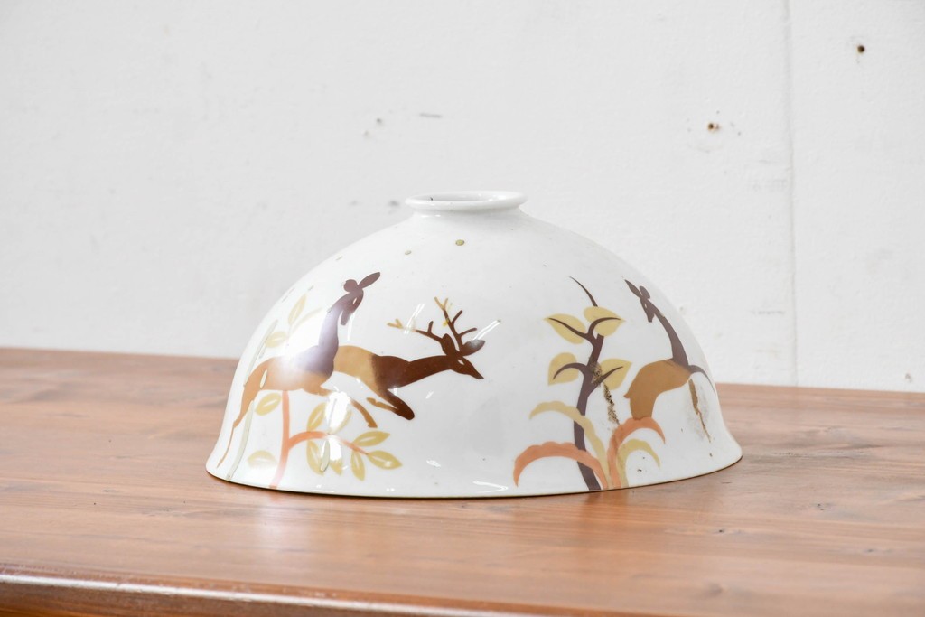 《引っ掛けシーリング式ペンダントライト加工費込み》　和製ヴィンテージ　希少モデル　オールドノリタケ　鹿が描かれた陶器製ペンダントライト　(R-086144)