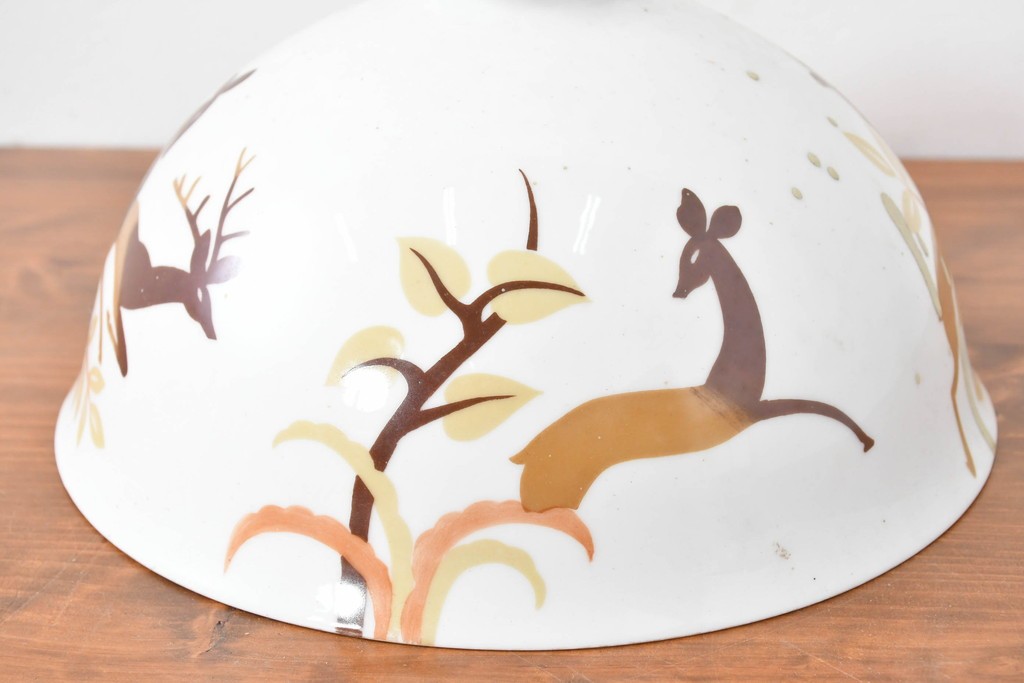 《引っ掛けシーリング式ペンダントライト加工費込み》　和製ヴィンテージ　希少モデル　オールドノリタケ　鹿が描かれた陶器製ペンダントライト　(R-086144)