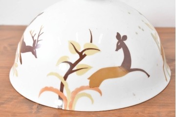 《引っ掛けシーリング式ペンダントライト加工費込み》　和製ヴィンテージ　希少モデル　オールドノリタケ　鹿が描かれた陶器製ペンダントライト　(R-086144)