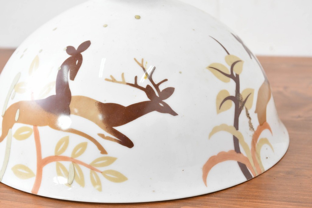 《引っ掛けシーリング式ペンダントライト加工費込み》　和製ヴィンテージ　希少モデル　オールドノリタケ　鹿が描かれた陶器製ペンダントライト　(R-086144)