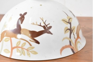 《引っ掛けシーリング式ペンダントライト加工費込み》　和製ヴィンテージ　希少モデル　オールドノリタケ　鹿が描かれた陶器製ペンダントライト　(R-086144)