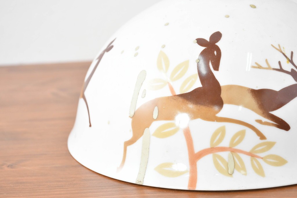 《引っ掛けシーリング式ペンダントライト加工費込み》　和製ヴィンテージ　希少モデル　オールドノリタケ　鹿が描かれた陶器製ペンダントライト　(R-086144)