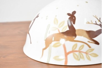 《引っ掛けシーリング式ペンダントライト加工費込み》　和製ヴィンテージ　希少モデル　オールドノリタケ　鹿が描かれた陶器製ペンダントライト　(R-086144)