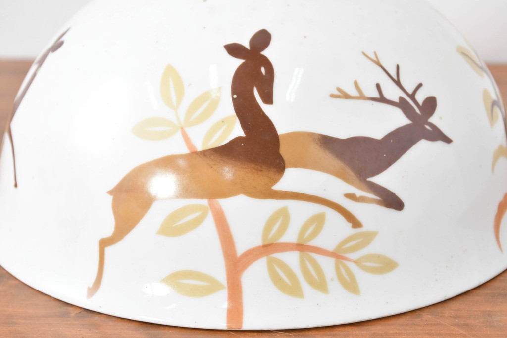 《引っ掛けシーリング式ペンダントライト加工費込み》　和製ヴィンテージ　希少モデル　オールドノリタケ　鹿が描かれた陶器製ペンダントライト　(R-086144)