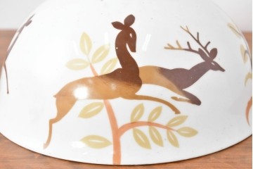 《引っ掛けシーリング式ペンダントライト加工費込み》　和製ヴィンテージ　希少モデル　オールドノリタケ　鹿が描かれた陶器製ペンダントライト　(R-086144)