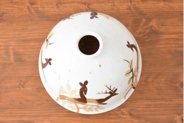 《引っ掛けシーリング式ペンダントライト加工費込み》　和製ヴィンテージ　希少モデル　オールドノリタケ　鹿が描かれた陶器製ペンダントライト　(R-086144)