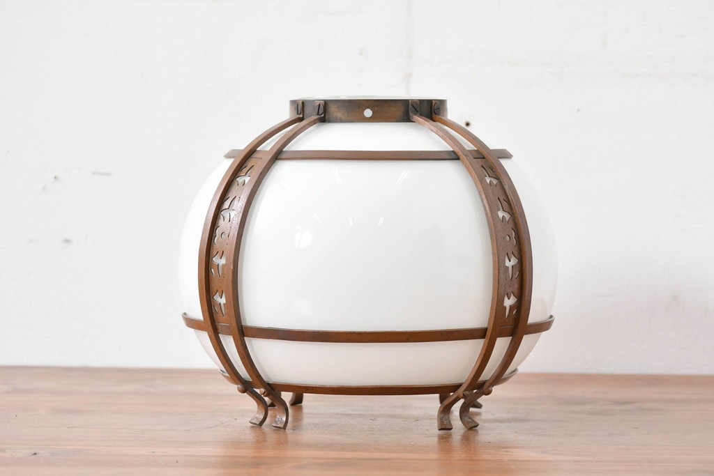 《引っ掛けシーリング式ペンダントライト加工費込み》　和製アンティーク　銅フレームの透かし文様が美しいペンダントライト　(R-086145)