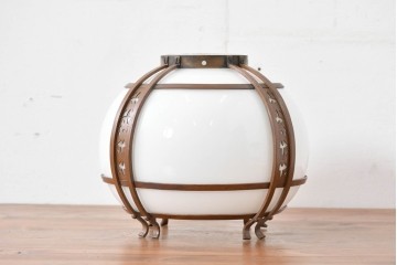 《引っ掛けシーリング式ペンダントライト加工費込み》　和製アンティーク　銅フレームの透かし文様が美しいペンダントライト　(R-086145)