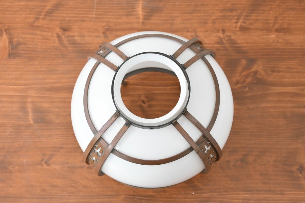 《引っ掛けシーリング式ペンダントライト加工費込み》　和製アンティーク　銅フレームの透かし文様が美しいペンダントライト　(R-086145)