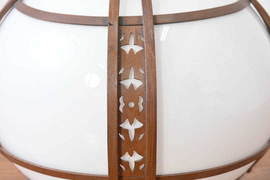 《引っ掛けシーリング式ペンダントライト加工費込み》　和製アンティーク　銅フレームの透かし文様が美しいペンダントライト　(R-086145)