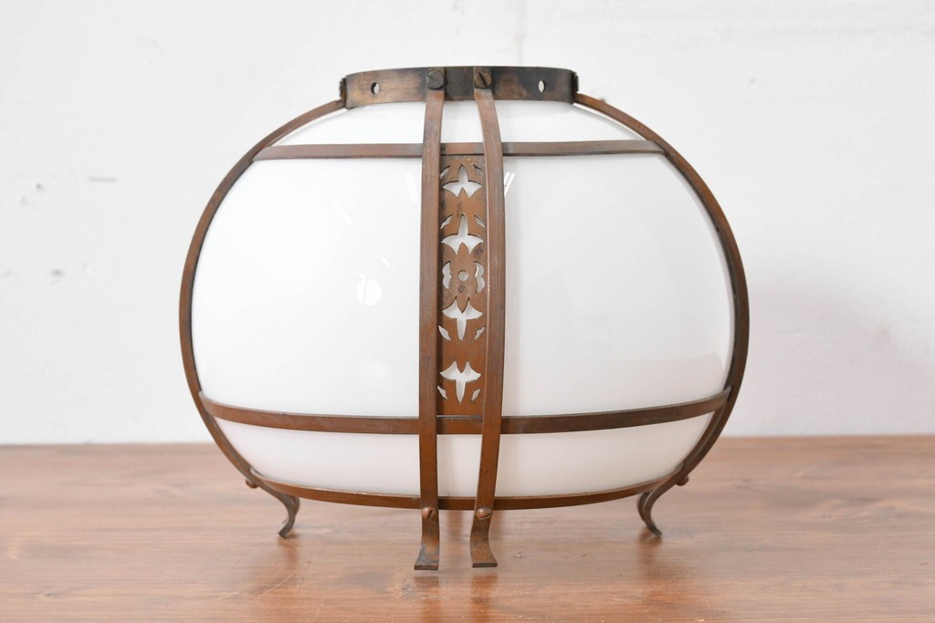 《引っ掛けシーリング式ペンダントライト加工費込み》　和製アンティーク　銅フレームの透かし文様が美しいペンダントライト　(R-086145)