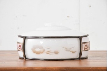 《引っ掛けシーリング式ペンダントライト加工費込み》　和製ヴィンテージ　昭和初期　セルロイド装飾による花文がやさしくあしらわれた照明シェード　(R-086146)