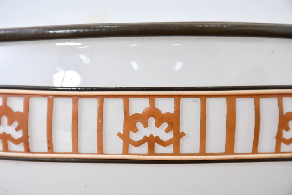 《引っ掛けシーリング式ペンダントライト加工費込み》　和製ヴィンテージ　昭和初期　セルロイド装飾による花文がやさしくあしらわれた照明シェード　(R-086146)