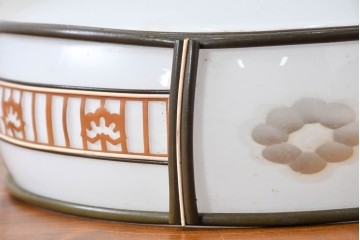 《引っ掛けシーリング式ペンダントライト加工費込み》　和製ヴィンテージ　昭和初期　セルロイド装飾による花文がやさしくあしらわれた照明シェード　(R-086146)