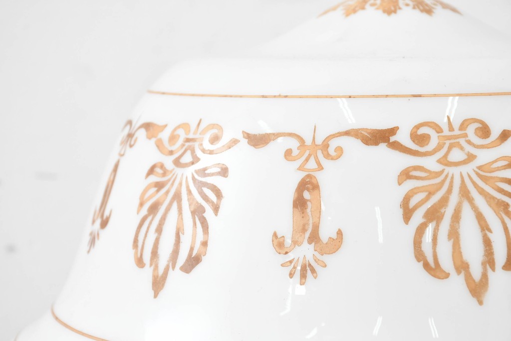 《引っ掛けシーリング式ペンダントライト加工費込み》　和製アンティーク　ゴールドの文様が優雅な大型ペンダントライト　(R-086154)