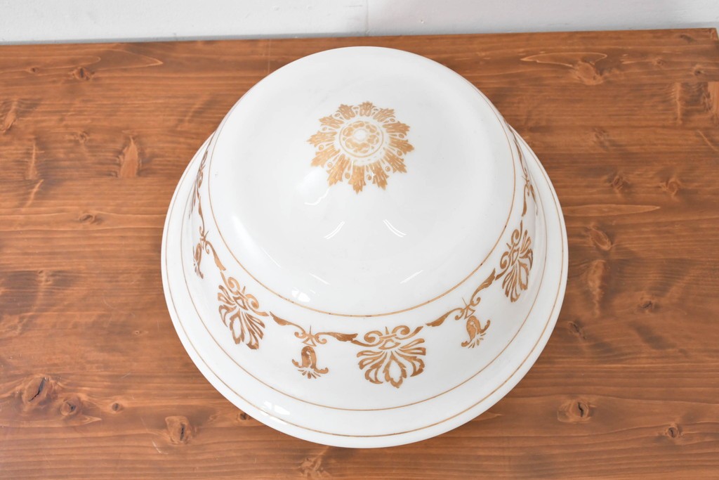 《引っ掛けシーリング式ペンダントライト加工費込み》　和製アンティーク　ゴールドの文様が優雅な大型ペンダントライト　(R-086154)