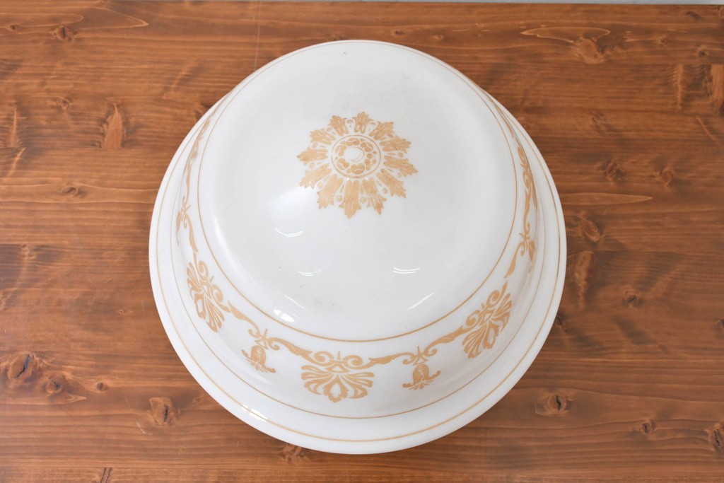 《引っ掛けシーリング式ペンダントライト加工費込み》　和製アンティーク　ゴールドの文様が優雅な大型ペンダントライト　(R-086155)