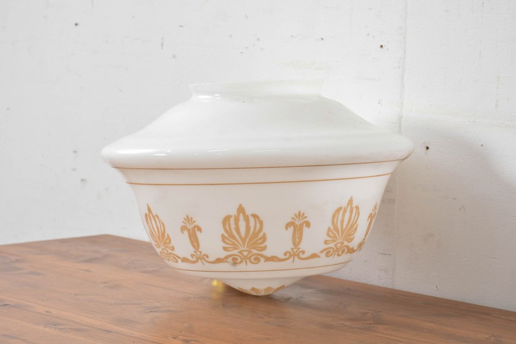 《引っ掛けシーリング式ペンダントライト加工費込み》　和製アンティーク　ゴールドの文様が優雅な大型ペンダントライト　(R-086155)