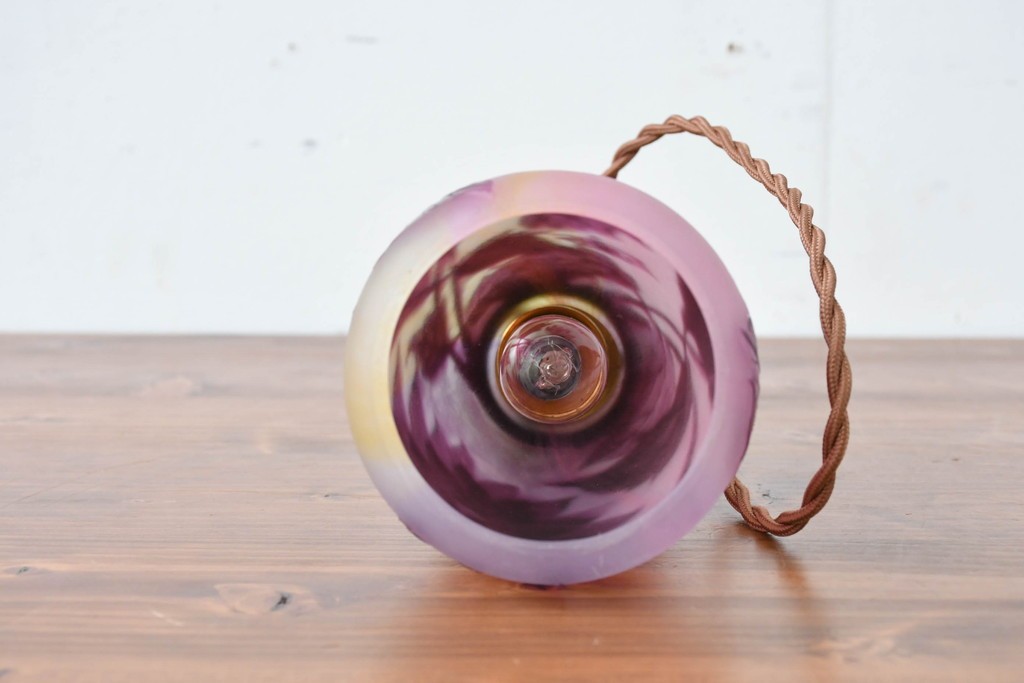 フランスアンティーク　Laflor(ラフロール)ガラス工房　美しい花モチーフのガレ風ペンダントライト　(R-086180)