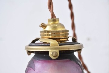 フランスアンティーク　Laflor(ラフロール)ガラス工房　美しい花モチーフのガレ風ペンダントライト　(R-086180)