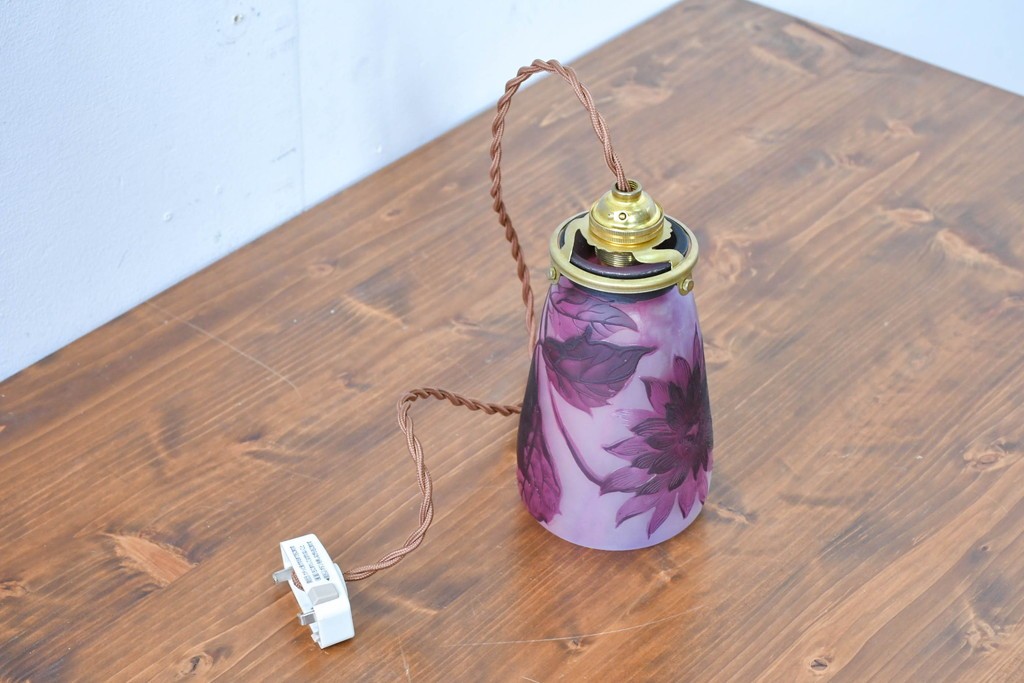 フランスアンティーク　Laflor(ラフロール)ガラス工房　美しい花モチーフのガレ風ペンダントライト　(R-086180)