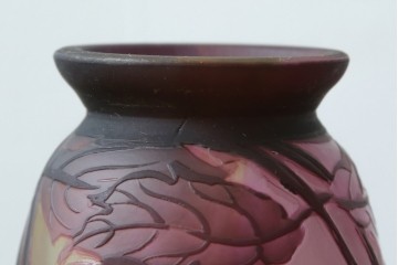 フランスアンティーク　Laflor(ラフロール)ガラス工房　美しい花モチーフのガレ風ペンダントライト　(R-086180)