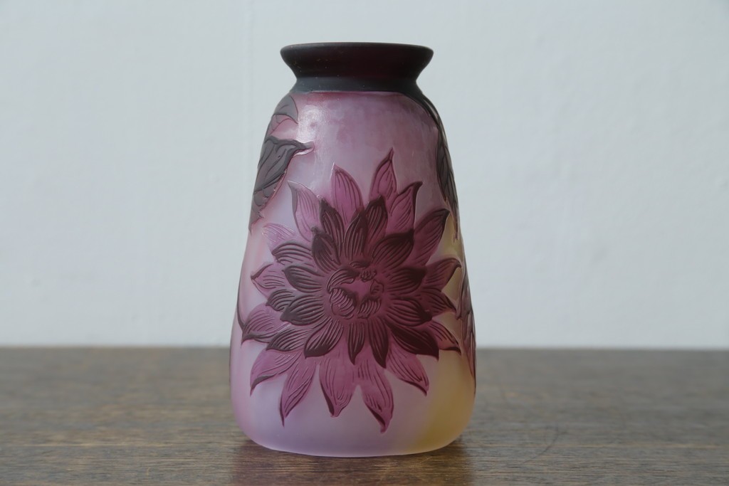 フランスアンティーク　Laflor(ラフロール)ガラス工房　美しい花モチーフのガレ風ペンダントライト　(R-086180)