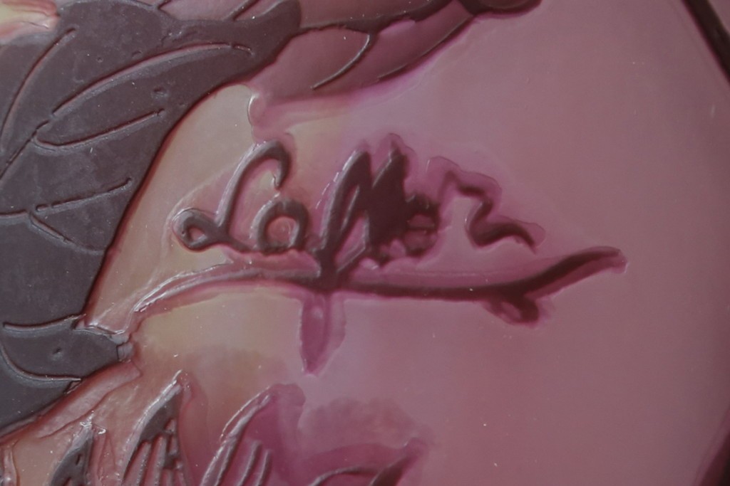 フランスアンティーク　Laflor(ラフロール)ガラス工房　美しい花モチーフのガレ風ペンダントライト　(R-086180)