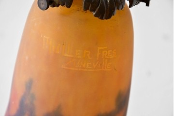 フランスアンティーク　Muller Freres Luneville(ミューラー兄弟)　配色の美しいガラスシェードのテーブルスタンド　(R-086183)