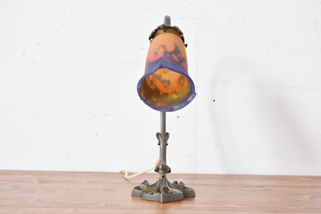 フランスアンティーク　Muller Freres Luneville(ミューラー兄弟)　配色の美しいガラスシェードのテーブルスタンド　(R-086183)