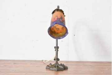 フランスアンティーク　Muller Freres Luneville(ミューラー兄弟)　配色の美しいガラスシェードのテーブルスタンド　(R-086183)