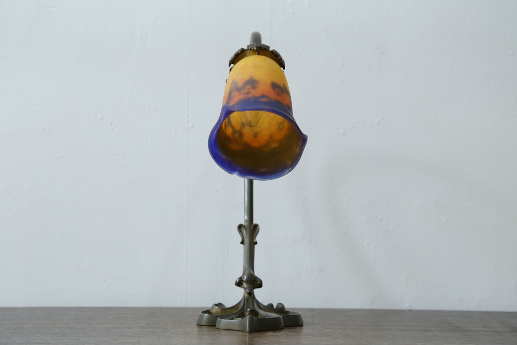 フランスアンティーク　Muller Freres Luneville(ミューラー兄弟)　配色の美しいガラスシェードのテーブルスタンド　(R-086183)