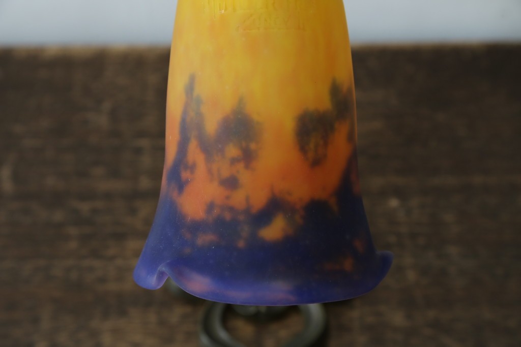 フランスアンティーク　Muller Freres Luneville(ミューラー兄弟)　配色の美しいガラスシェードのテーブルスタンド　(R-086183)