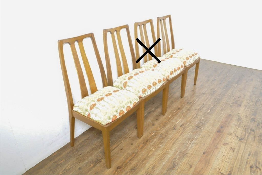 イギリスヴィンテージ　nathan(ネイサン)　ビーチ材　目を惹くボタニカル柄ファブリックのダイニングチェア3脚セット　(R-086186)