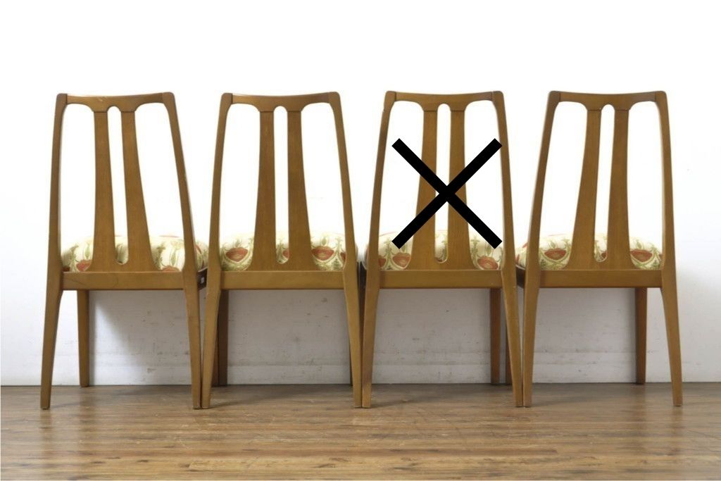 イギリスヴィンテージ　nathan(ネイサン)　ビーチ材　目を惹くボタニカル柄ファブリックのダイニングチェア3脚セット　(R-086186)