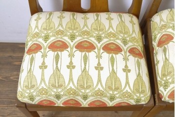 イギリスヴィンテージ　nathan(ネイサン)　ビーチ材　目を惹くボタニカル柄ファブリックのダイニングチェア3脚セット　(R-086186)