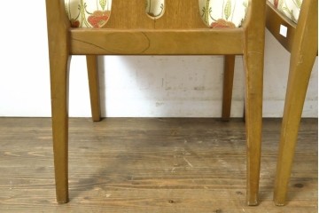 イギリスヴィンテージ　nathan(ネイサン)　ビーチ材　目を惹くボタニカル柄ファブリックのダイニングチェア3脚セット　(R-086186)