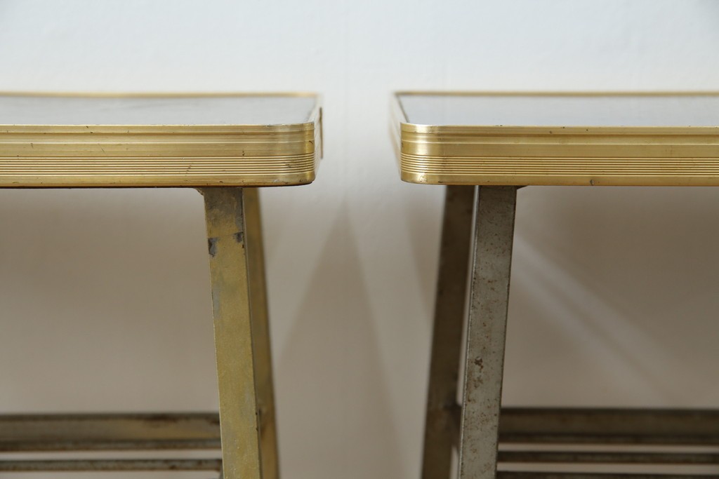 和製ヴィンテージ　華奢なメタリックフレームが印象的なサイドテーブル2点セット　(R-086196)