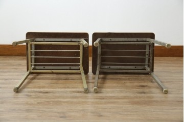 和製ヴィンテージ　華奢なメタリックフレームが印象的なサイドテーブル2点セット　(R-086196)