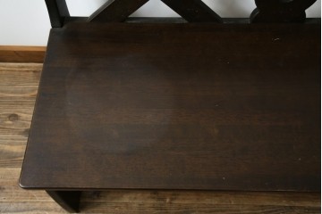 和製ヴィンテージ　オールドカリモク　カリモク家具(karimoku)　RUSTIC(ルスティック)シリーズ　希少な廃番品!　クロスデザインの背もたれが魅力の木製ベンチ　(R-086206)