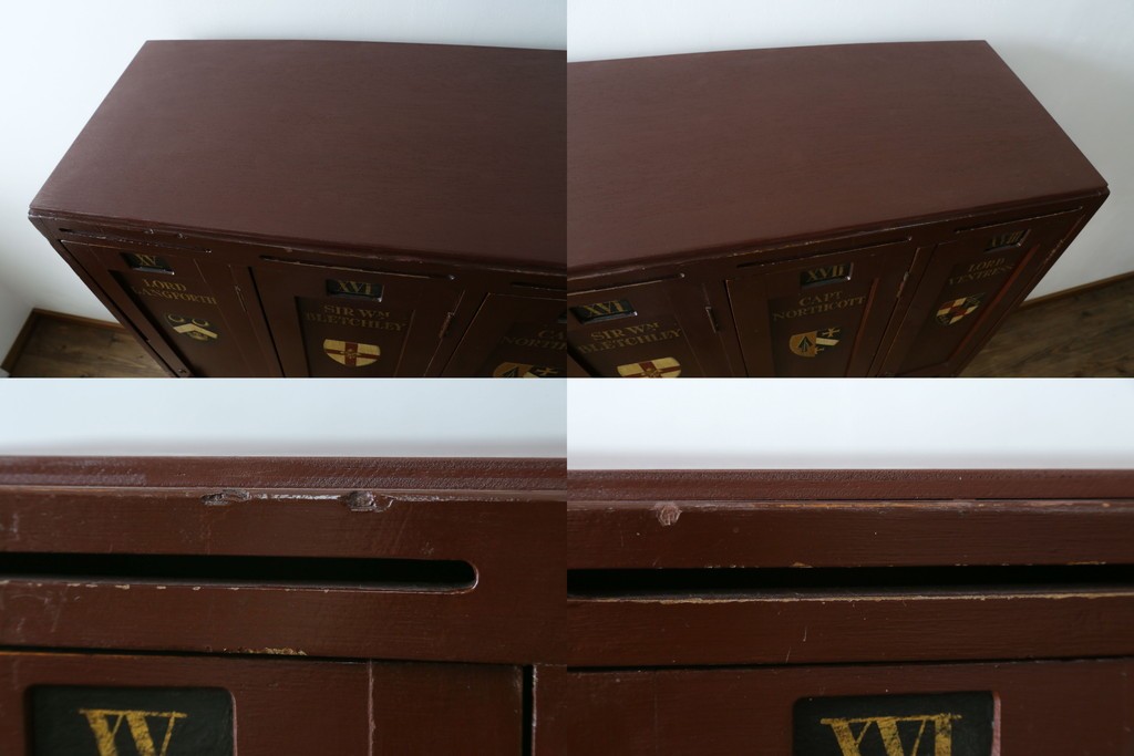 イギリスアンティーク　Lloyd’s Antiques(ロイズアンティークス)取り扱い　紋章入りのポロクラブの4連ロッカー　(R-086207)