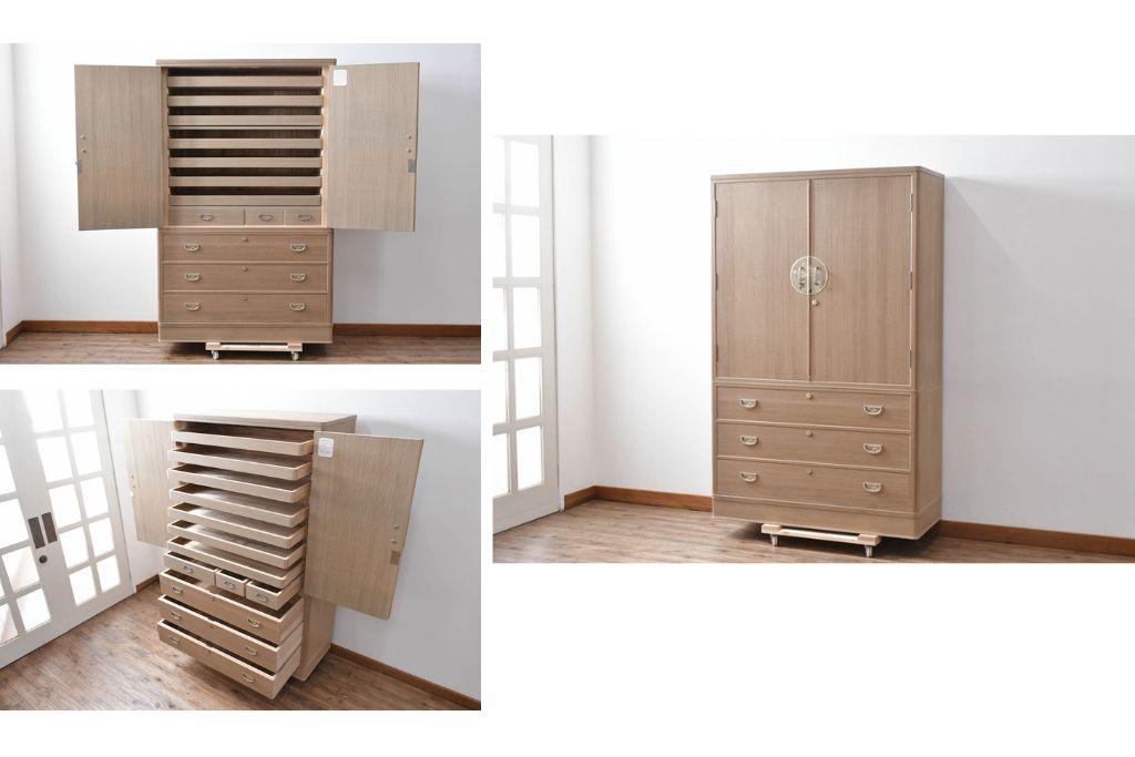 中古　美品　伝統工芸品　一級技能士 有本一郎作・久光刻　繊細な彫刻が美しい加茂総桐箪笥　定価約150万円　(R-086221)