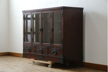 中古　欅産業　仙台民芸箪笥(仙台箪笥)　重厚な金具が魅力的な引き出し3杯付きのサイドボード　定価約60万円　(R-086222)