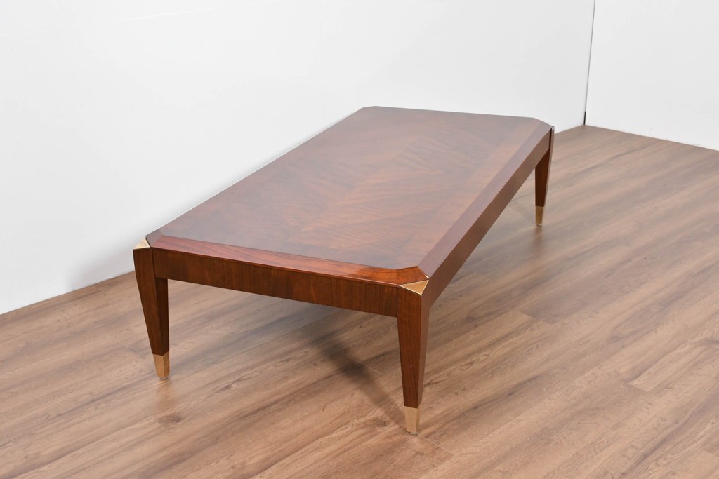 中古　美品　カリモク家具(karimoku)　domani(ドマーニ)　Forza(フォルザ)シリーズ　美しい杢目が広がる天板と金色のアクセントが映えるローテーブル　定価約45万円　(R-086226)